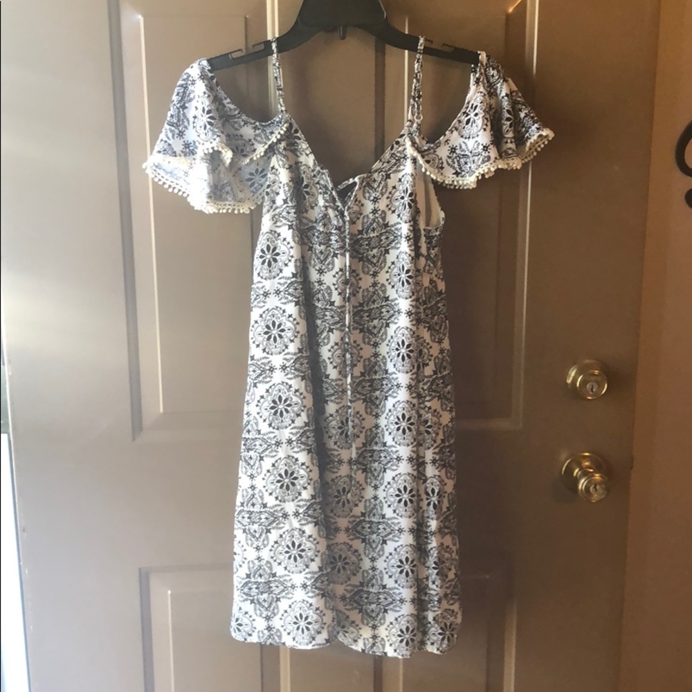 Cold Shoulder Black and Ivory Dress
